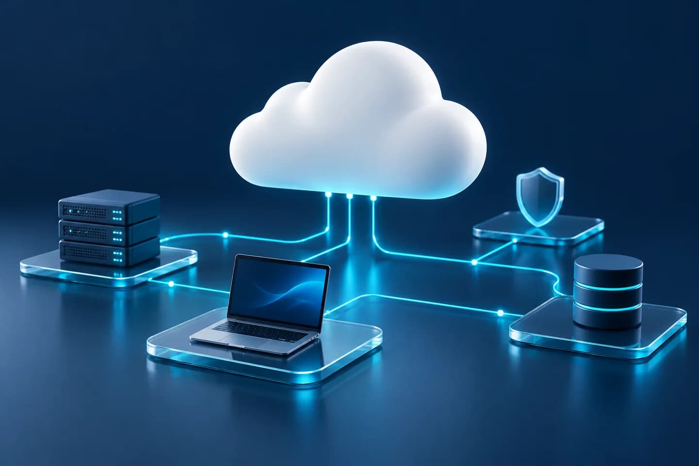 Illustration of cloud services connected to a managed platform